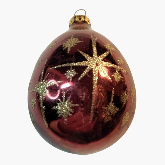 Vintage Glass Teardrop Ornament With Gold Glitter Stars - Picture 1 of 5